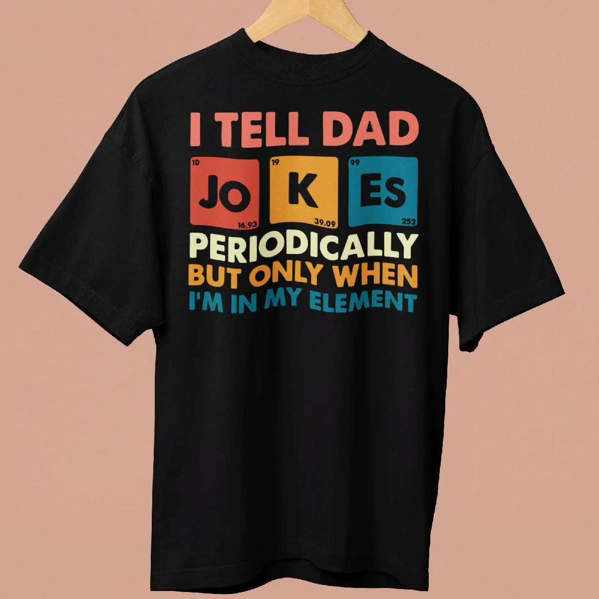 Men's Streetwear Graphic T-Shirt, Short Sleeve Casual Loose Fit Top with Periodic Table Dad Joke Print, Breathable, Tshirt