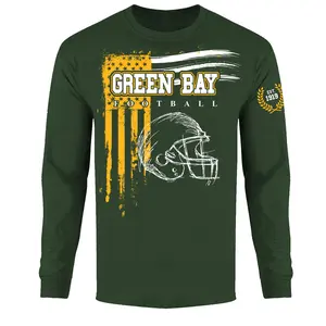 Men Vintage USA Flag Football Long Sleeve Shirt - Green Bay