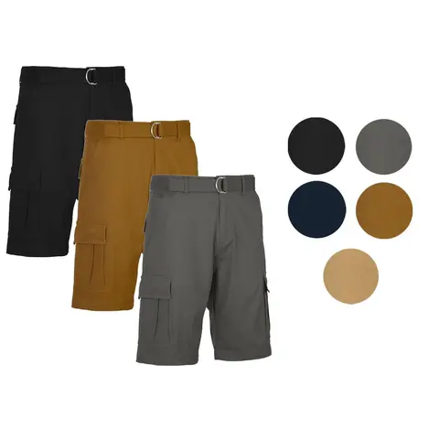 Men's 3-Pack Cotton Stretch Cargo Shorts, Included Belt