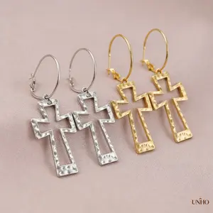 1 Pair Xuping Studded Cross Dangle Earrings, Vintage Unisex Chic Costume Jewelry, Stylish Fashion Accessory, Thoughtful Gift For Women Suitable For Engagement Events