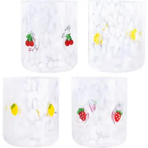 4 count 14 Ounce Icon Juice Glasses,Anthropology Glass Cups,Juice Drinking Cups,Four Patterns, and Durable Glasses Are The  Gifts for !