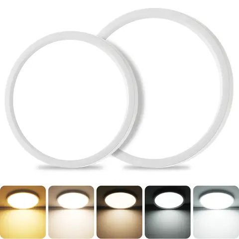 Summerwins Ultra-Thin Ceiling LED Lights - 0.67" Thick, 24W, 2700LM, 5 Color Temps, IP44 Waterproof, Twistlock Install, 130% Even Glow, Eye-Friendly, High-Intensity, Wires Included, Modern Decorative Lights for Home Laundry Room, Recessed/Indoor Option