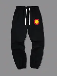 Men's Colorado Flag Print Drawstring Waist Sweatpants, Casual Elastic Waist Pocket Pants for Summer, Men Clothing for Daily Wear