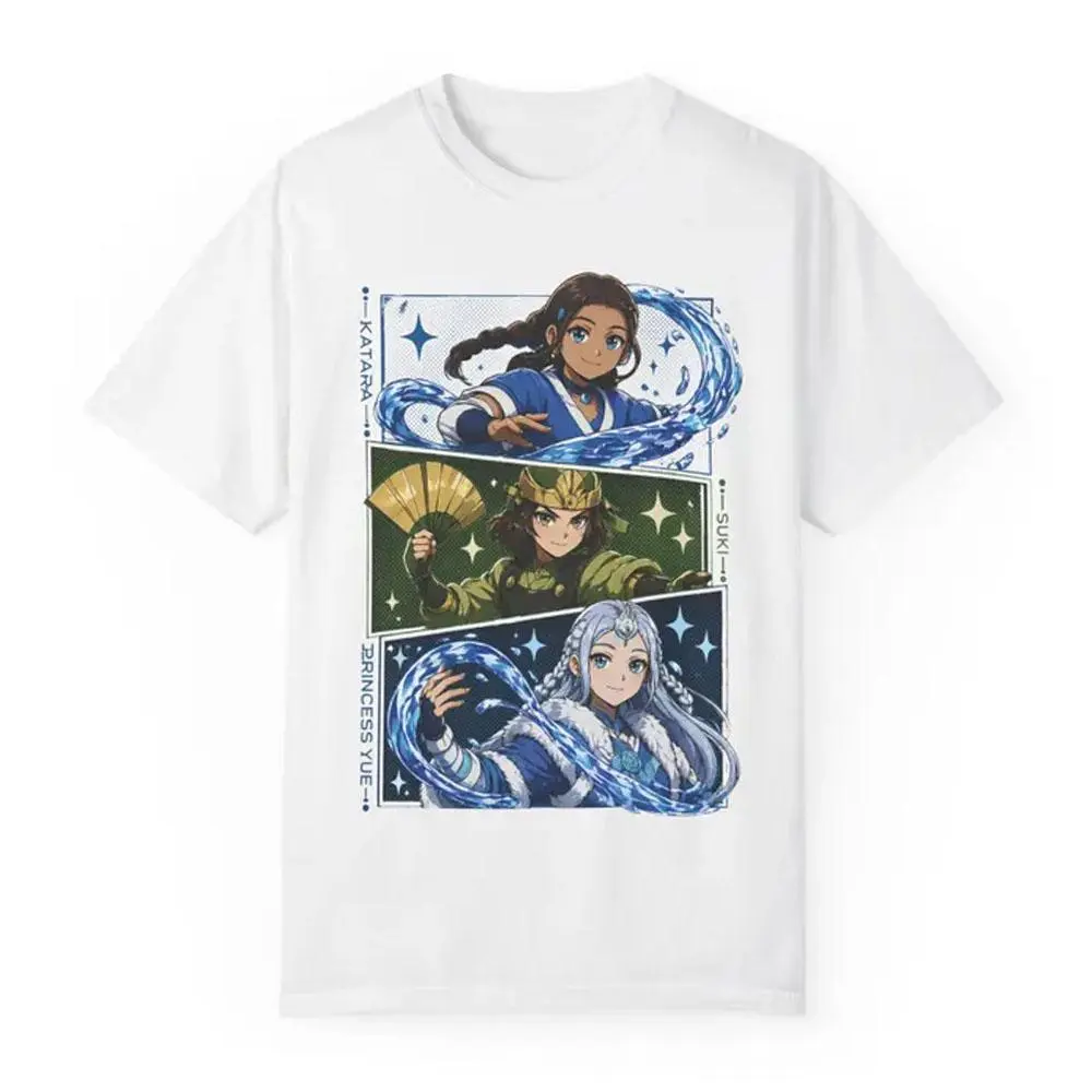 Katara Suki Yue Inspired Anime Graphic Tee, Garment-Dyed Cotton Shirt