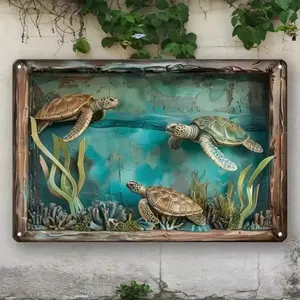 Aluminum Wall Art Sea Turtle Decor for Coastal Ocean Theme Vintage Rustic Home Living Room Bedroom Decoration