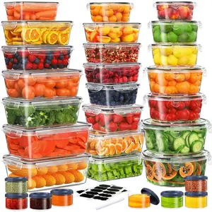 60- Large  Storage Containers Set - Leakproof,  Plastic with Lids Airtight for Kitchen Storage and Organization  with Labels Pen- Microwave Dishwasher Freezer Safe