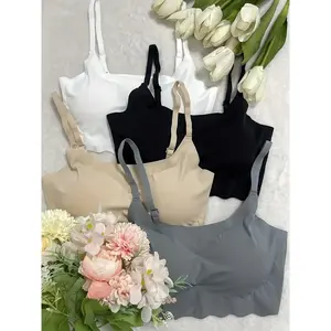 Pack of 4 Women's Solid Wireless Bra, Removable Pads Bralette, Comfortable Breathable Lingerie Top for Daily WearRAIMENTRY