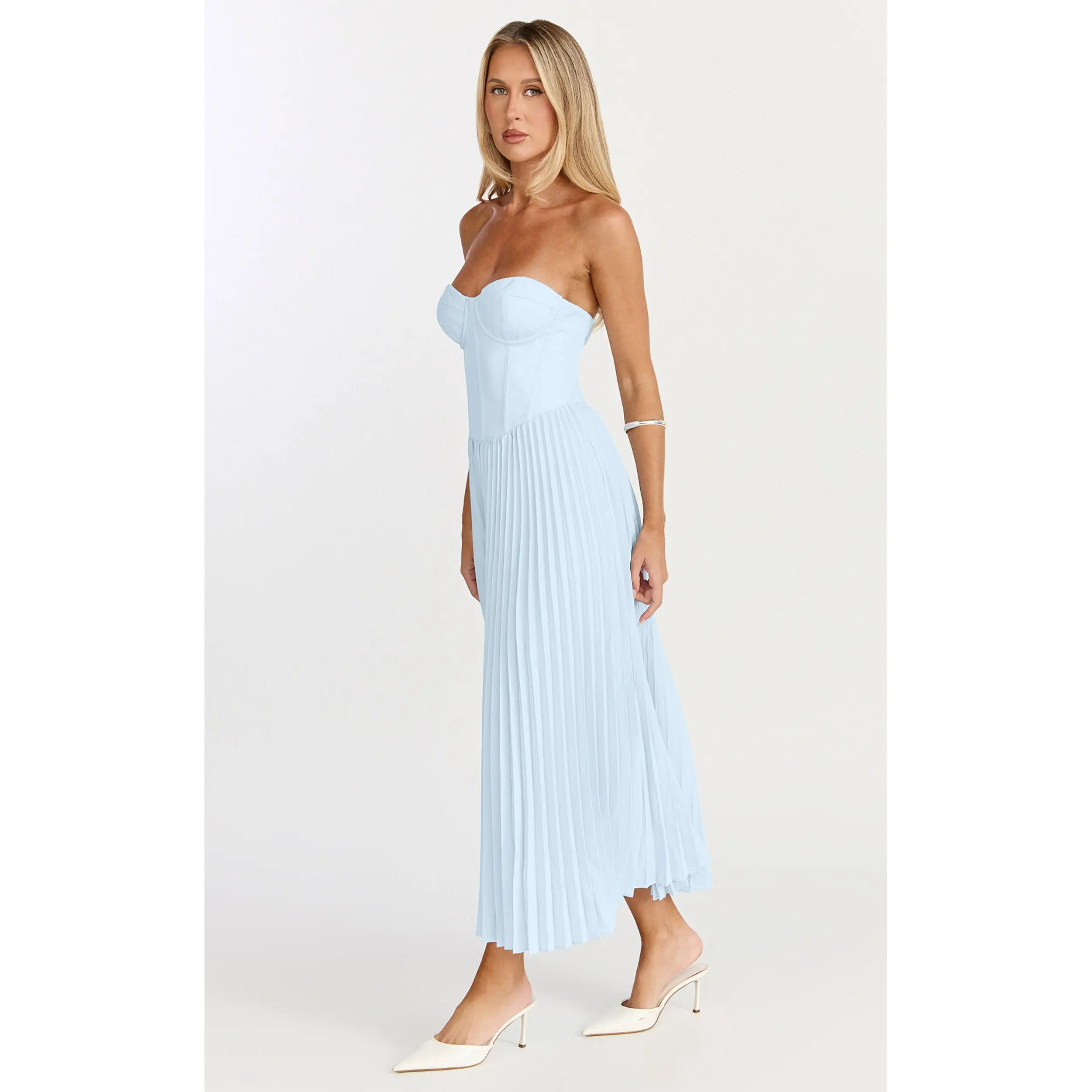 linen dress blue Marina Silky Maxi Dress main image 1