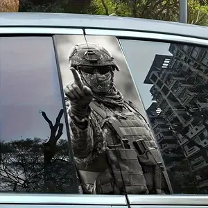 Realm of Duty Tactical Soldier Car Pillar Decor, Hardcore Military Enthusiast Auto Accent Sticker, Weather Resistant Window Decal