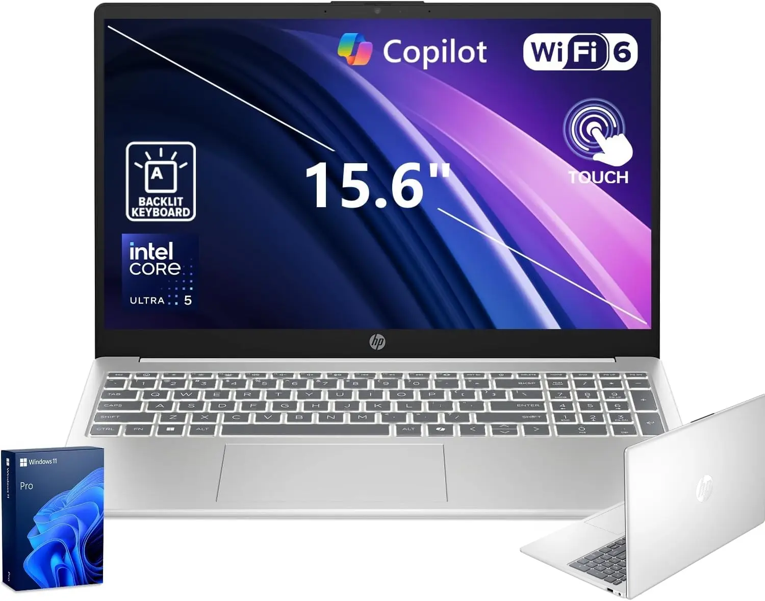 HP 15.6 Premium Laptop, 15.6" FHD 1920*1080 Touchscreen, Intel Core Ultra 5 225U for Professionals, Up to 32GB DDR5 RAM,Up to 2TB SSD, Wi-Fi 6, Numeric Keyboard, Win11 Pro