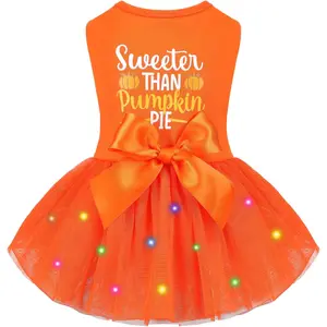 Thanksgiving Pumpkin Dog Dress, Dog Clothes for Small Dogs Girl Puppy, Fall Doggy Thanksgiving Skirt Costume, Holiday Pet Tutu Dress, Pet Outfit Apparel Clothes (Orange, Small)