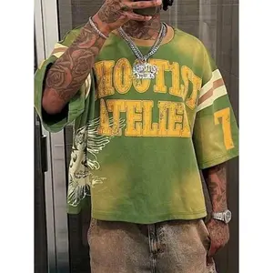 Men's Summer Colorblock Stripe & Letter Print T-Shirt