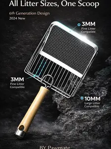 Heavy Duty Dual Layer Sifting Cat Stainless Steel Litter Scooper with Wooden Handle with Non-stick Hanging Hook for All Litter Sizes | Cat Litter Shovel Speed Sifter
