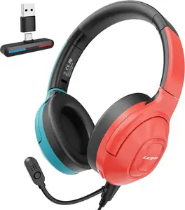 Wireless Gaming Headset with Over-Ear Noise Cancelling Microphone Adjustable Connection for PC PS4 PS5 Xbox Switch Audio Headphone Detachable Wired