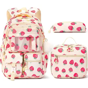 Girls Backpack for School, 3-Piece Waterproof Kids Backpack Set with Lunch Box & Pencil Bag – Lightweight Multi-Pocket Bookbag for Elementary & Middle School Students, Teens Ages