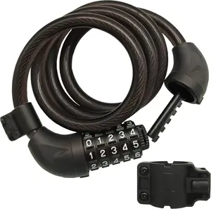 Bike Lock, 4 Feet Bicycle Lock, Heavy Duty Anti Theft 5 Digit Combination Lock, Bike Cable Lock with Mounting Bracket, Bicycle Cable Lock for Road Bike Mountain Bike Scooter
