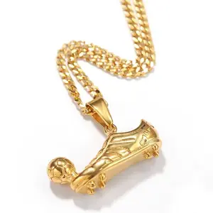 【PANG Jewelry】Soccer Cleat Pendant Necklace for Men | Mini Football Shoe Charm Gift for Players Fans, Game Day Tailgate Accessory Cuban Link Chain Golden  Chain