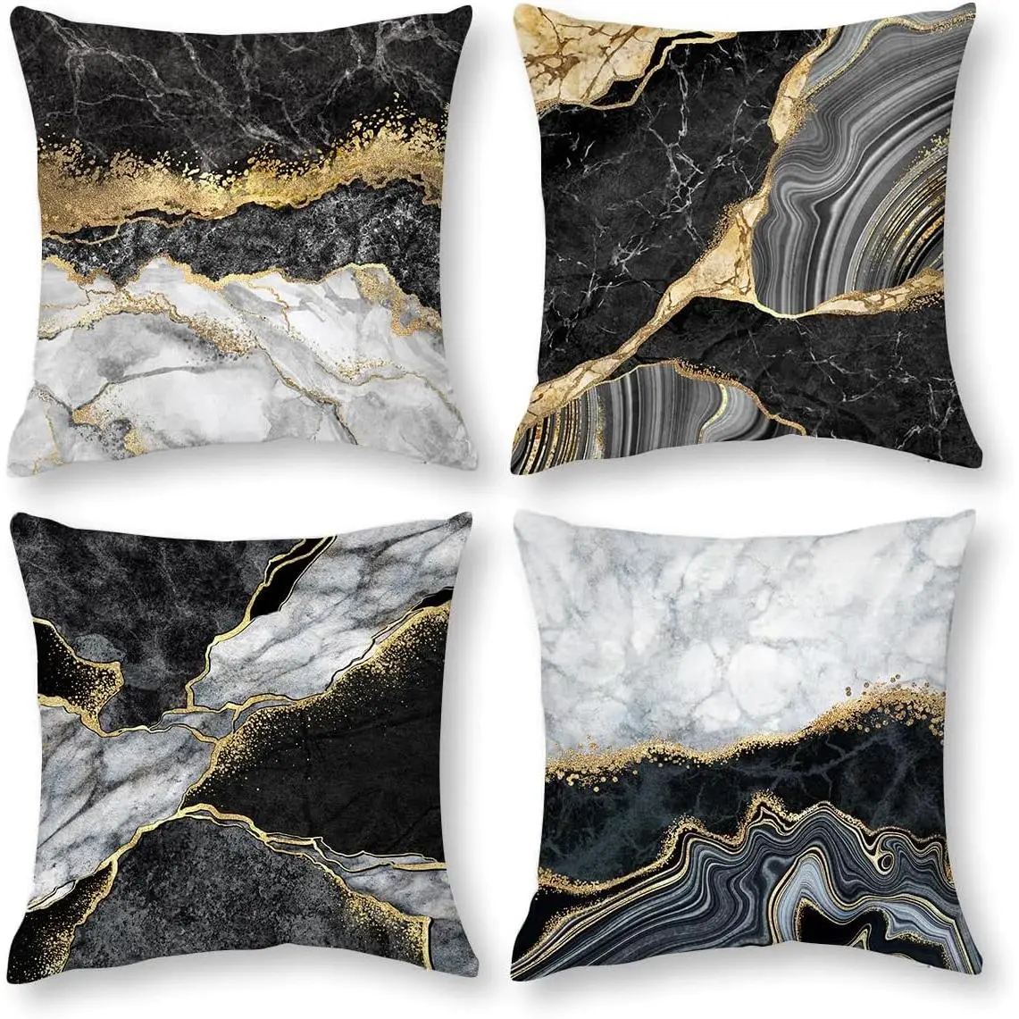 Black  Marble Texture Decorative Pillow Covers 18x18 Set of 4,  and Black Grey Throw Pillow Cases for Couch Sofa Bedroom Living Room Decor Home Cushion Cover,Black  Living Room Decoration