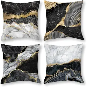Black  Marble Texture Decorative Pillow Covers 18x18 Set of 4,  and Black Grey Throw Pillow Cases for Couch Sofa Bedroom Living Room Decor Home Cushion Cover,Black  Living Room Decoration