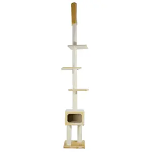 TRIXIE Santander Floor to Ceiling Cat Tree Adjustable Height 96–108 Inch – Tall Cat Tower with Sisal Scratching Posts, Multi-Level Cat Climbing Furniture for Indoor Cats & Kittens, Beige Cat Tree