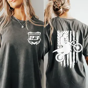 Personalized Motocross Name and Number Comfort Colors T-shirt, Custom Dirt Bike Shirt Unisex Girls Boys Jersey Gift for Girlfriend USA Flag