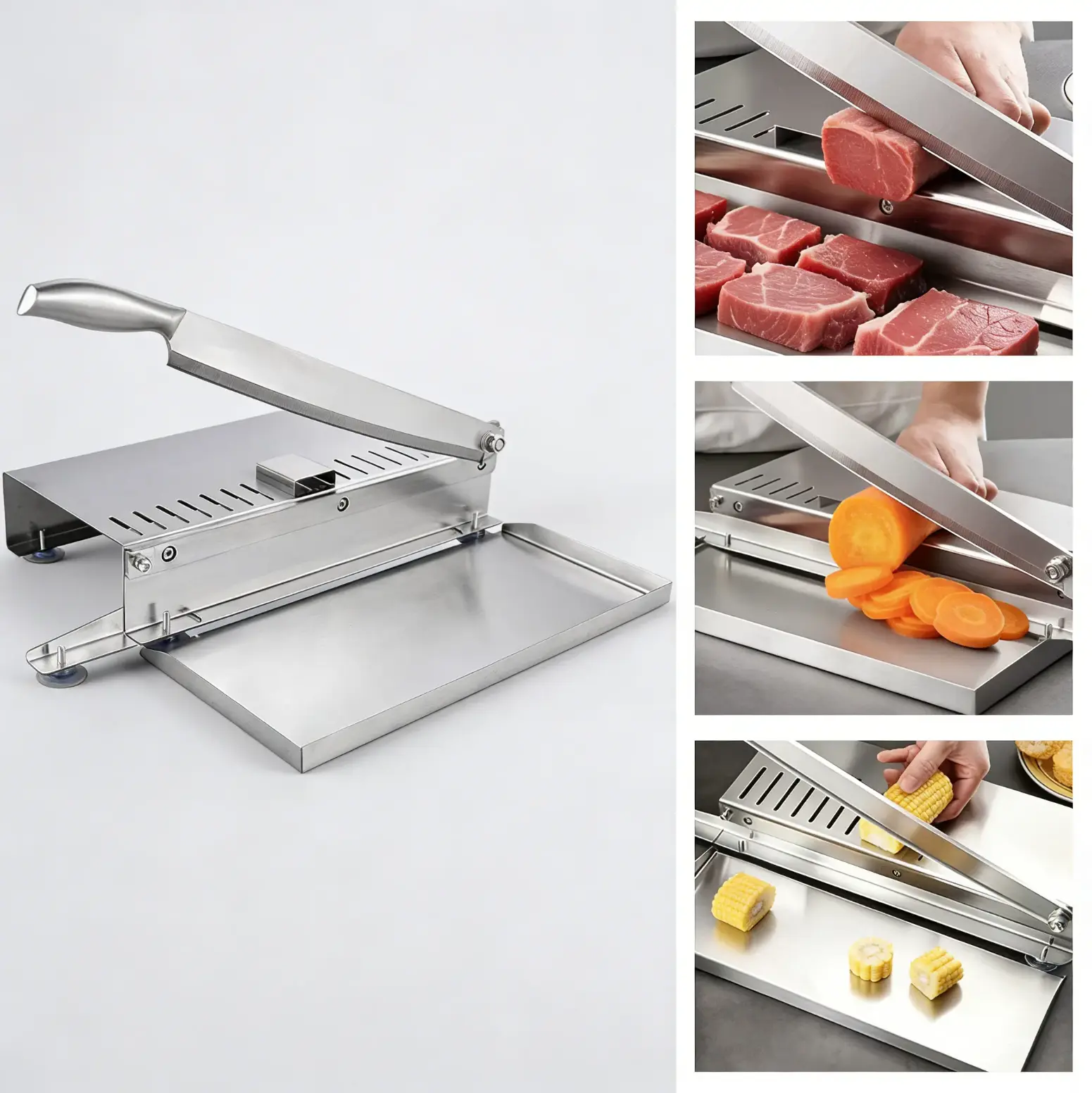 Household & Commercial Meat Cutter,Stainless Steel Manual Slicer,Effortless Frozen Beef Roll Slicing Machine,Kitchen Tool for Cutting Vegetables, Carrot, Corn and More, All-in-one Meat & Vegetable Slicer for Home and Restaurant Use