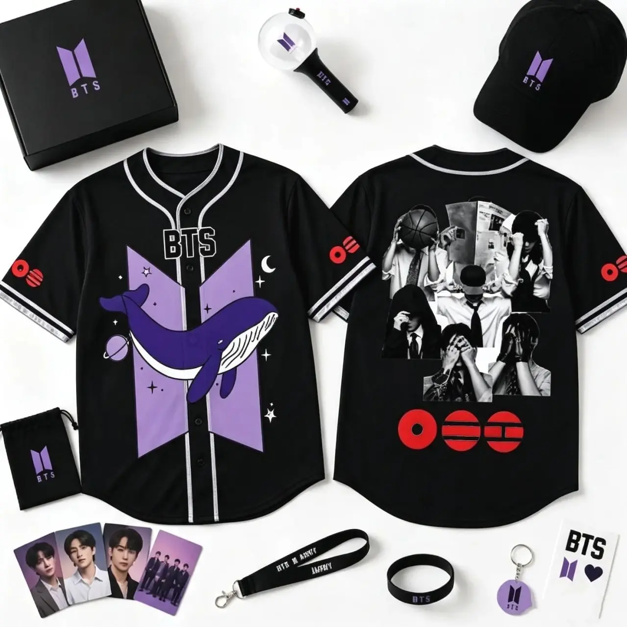 Customization Arirang Whale Baseball Jersey, Kpop Concert Button Up Shirt, ARMY Fan Merch, Bangtan Boys Graphic Jersey For Concert Outfit