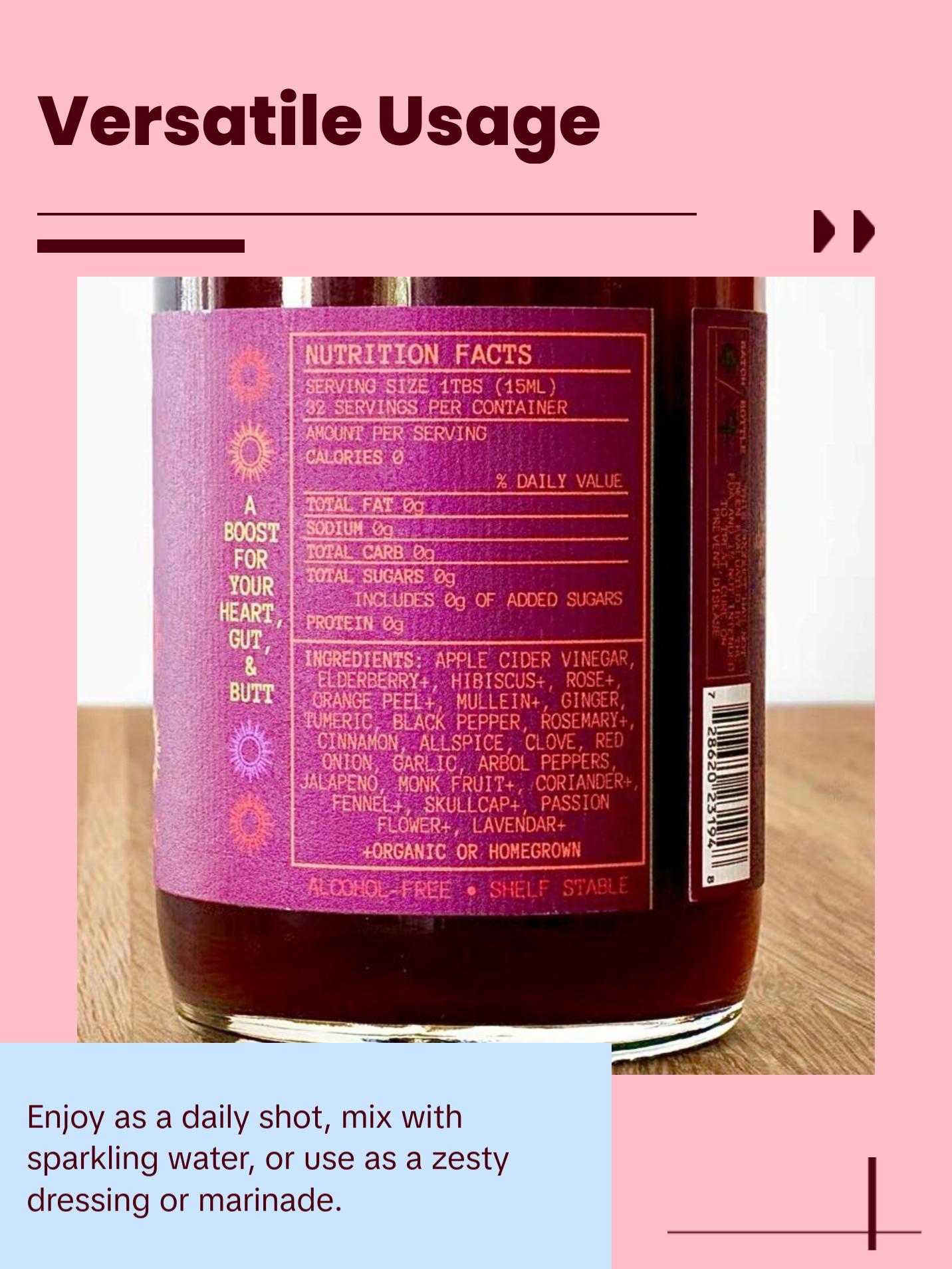 Organic Fire Cider Elderberry Hibiscus Probiotic & Gut Tonic for Immunity