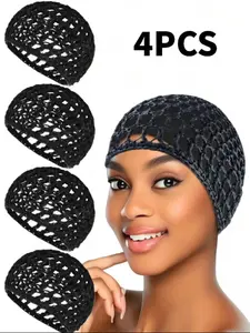 4pcs Hair Net Caps, Hair Net Set, Sleep Hair Nets, Head Covers for Wigs, Mesh Wrap Caps, Crochet Wave Chef Hats, Hair Bun Bouffant Caps, Women Ballet Dancers Sleep Bonnet
