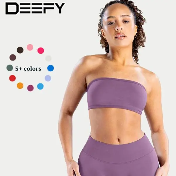 DEEFY Impact Backless Bandeau Fitness Sportswear Gymwear Women’s Padded  Sports Tube Top Sportswear Bra Strapless Wireless Solid Seamless Yoga Workout Bralette