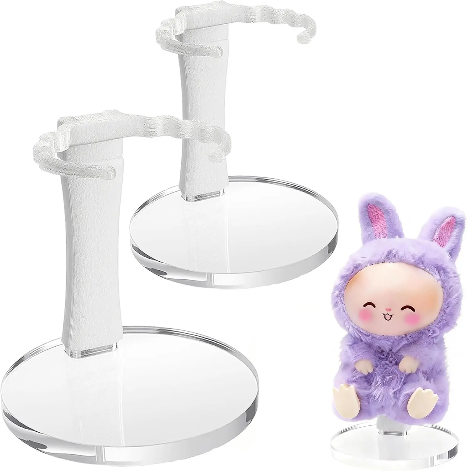 Adjustable Doll Stand for Sitting & Standing Positions - Premium Acrylic Base Display Holder for 3-7" Figures (White 2 Set)