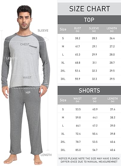 MoFiz Men's Long Sleeve Pajama Set with Modal Pants and Pockets for Fall and Spring Soft Casual Loungewear Crewneck Nightwear Homewear Pjs Pyjamas Menswear Suit Beige Light Grey