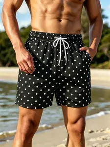 Men's Casual Polka Dot Board Shorts, Lightweight Breathable, Elastic Waist, For Vacation, Pool & Daily