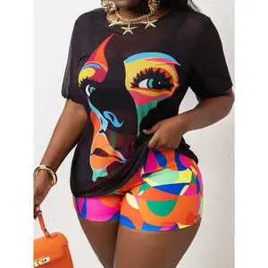 3 Piece Swimsuit Set with Sheer Mesh Cover Up, Rainbow Stripe Bottoms, Beach Vacation Swimwear