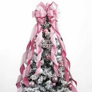 Pink Christmas Tree Topper 12" Wide Pink Glitter Christmas Bows  Christmas Bows Pink Christmas Bows  Bows for Christmas Tree (1 Pack)