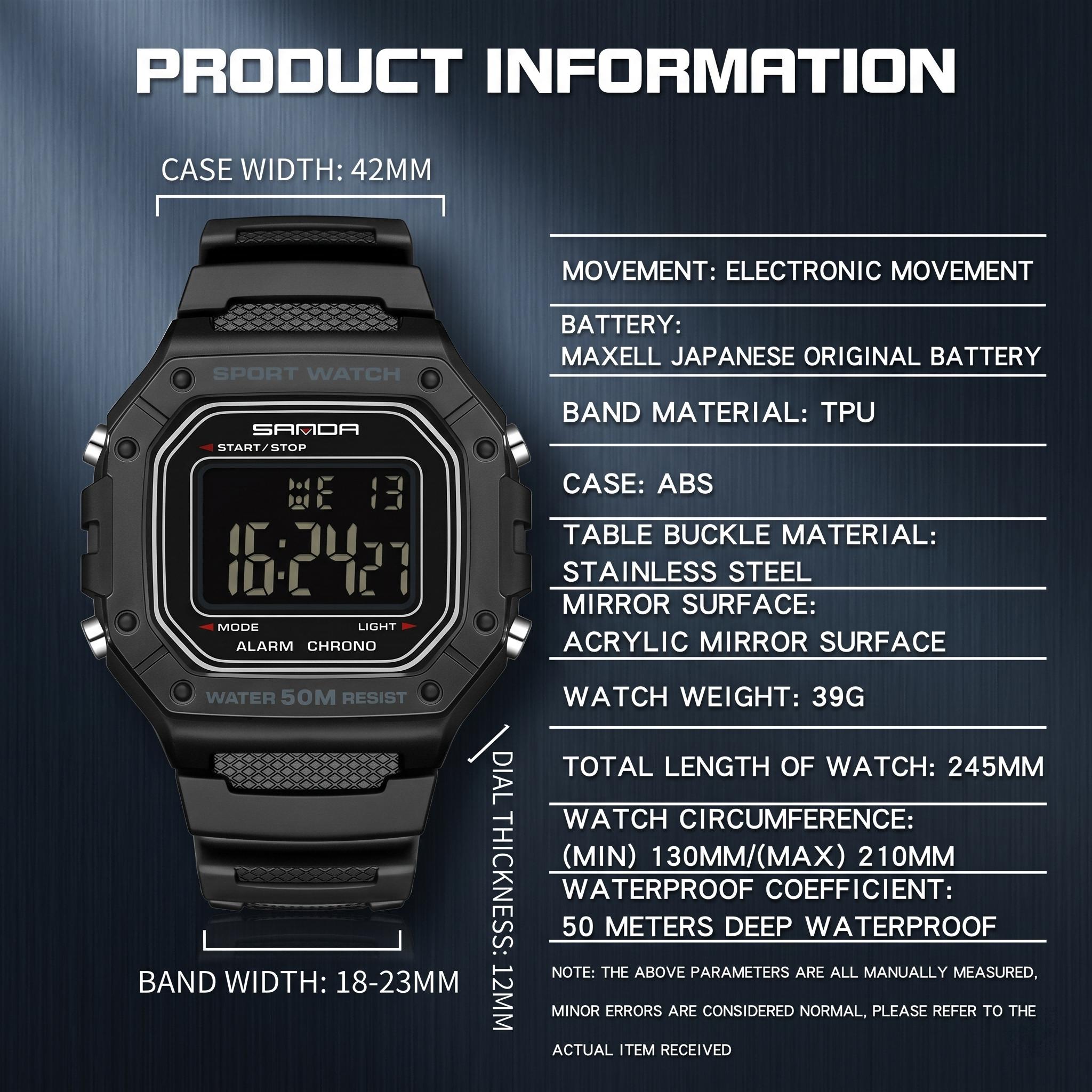 Men's Digital Sports Watch – Waterproof 50M Shockproof Military Style Wristwatch with Stopwatch, Alarm, Backlight, 12/24H Display, Resin Band for Outdoor or Daily Use summervibes