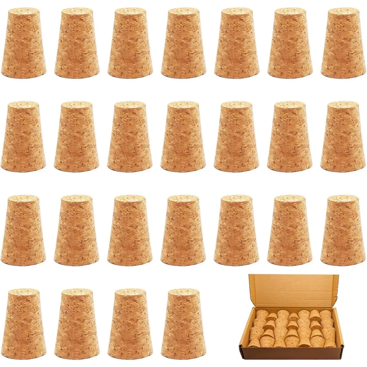 25-Pack Conical Design Natural Cork Stoppers (0.94"x0.67"x1.38"), Handmade Tight-Seal DIY Materials for Wine Bottles, Beer Brewing, DIY Crafts, Birthday Parties & Holiday Gatherings, Suitable for Children and Adults