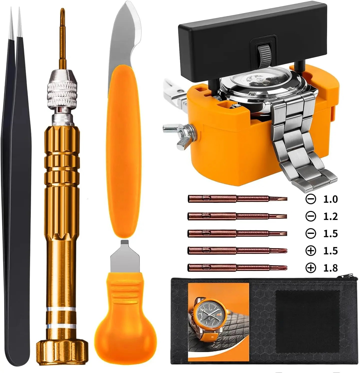 Watch Case Opener Tool: Watch  Replacement Tool Kit for  Removal and Maintainance with Adjustable Case Opener, , Tweezers, Opening