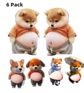 6Pcs Squishy Fat Belly Dog Stickers, 3D Soft Silicone Anti-Collision Car Door Stickers, Cute Fidget Stress Relief Toys, DIY Decor for Phone, Notebook, Home and Car