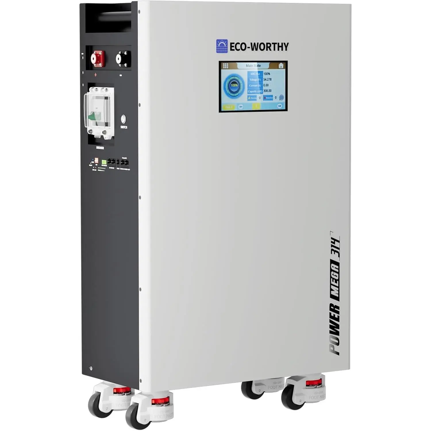 ECO-WORTHY Powermega 48V 314Ah LiFePO4 Battery, 16.1kWh Energy Storage with Breakers, 200A Active Balancing BMS, Aerosol Fire Protection,7" LCD and Bluetooth, RS485/CAN/RS232 for Off-Grid&Home Backup