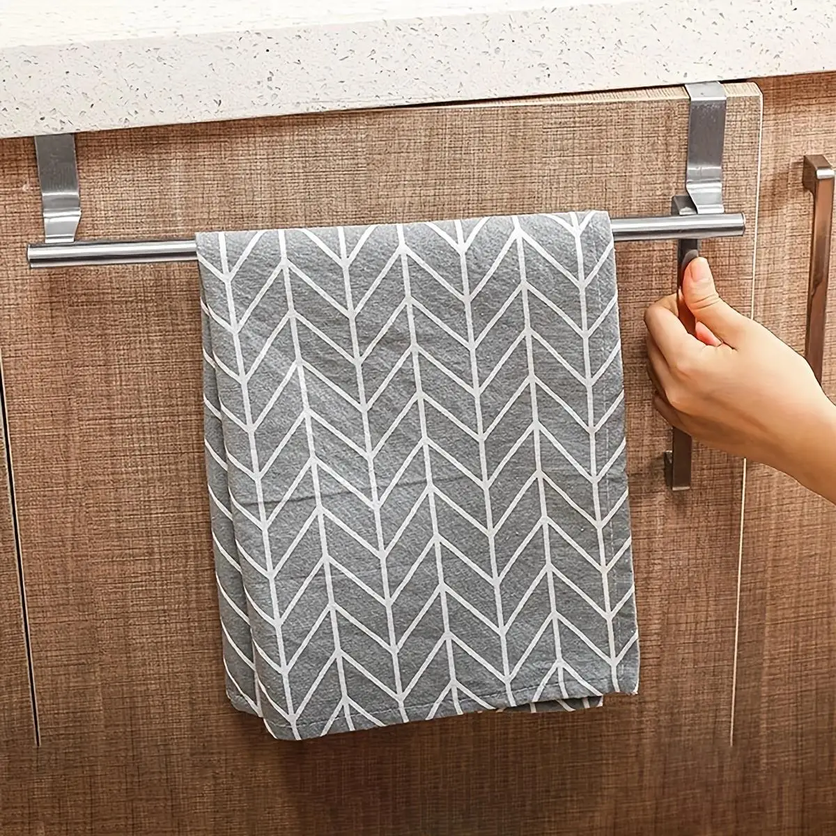 Stainless Steel Towel Rack, 1 Count Over the Cabinet Door Towel Holder, Bathroom Towel Rack, Home Accessories