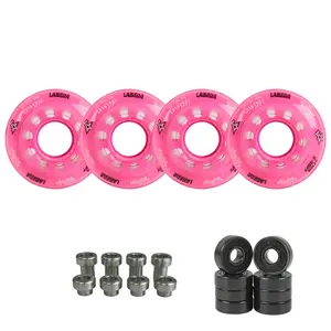 Labeda Whips Roller Hockey Wheels - Pink X-Soft 59mm - 4-Pack with Evo Spacers and Hybrid Ceramic Bearings