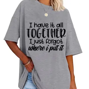 Plus Size, Short Sleeve TOGETHER Letter Print Oversized Round Neck Fashion T-Shirt