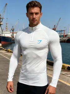 2026tk New Men's Simple Casual Stand Collar Zipper Short Sleeve Summer Tight Top, Sporty Long Sleeve Plain Pattern All Seasons Clothing