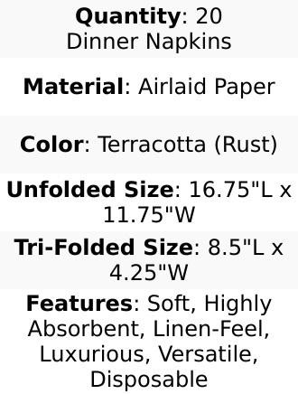 20 Pack Linen-Like Paper 8.5"x4" Napkins Terracotta (Rust) - Highly Absorbent & Disposable Airlaid Guest Towels