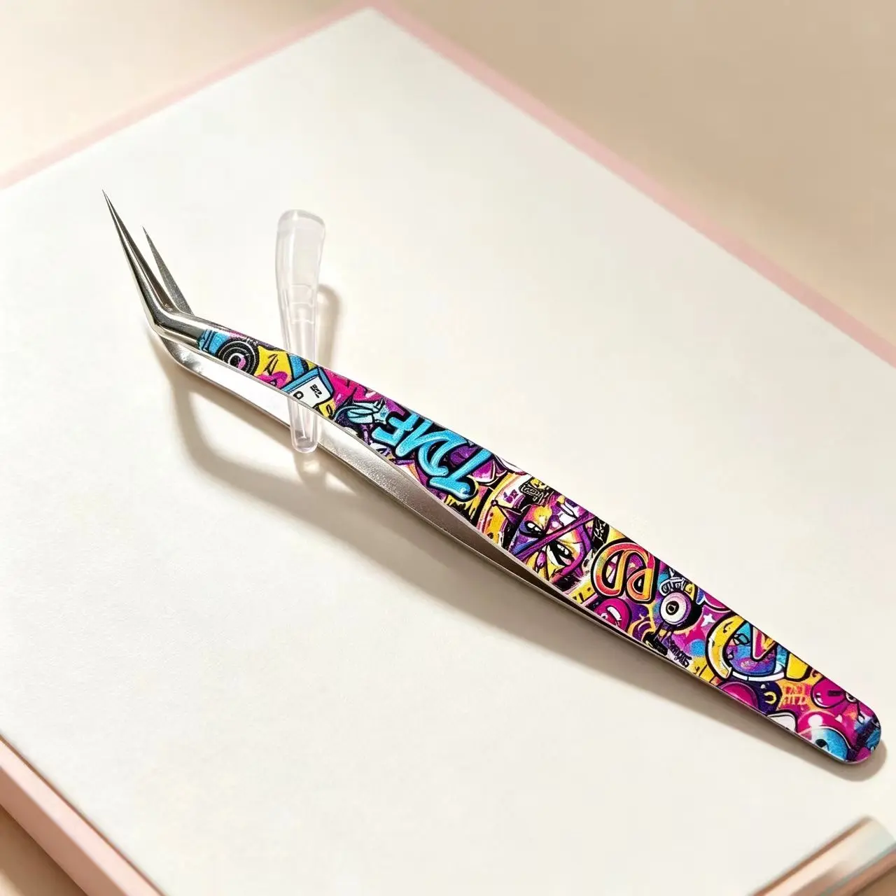 Miniature Scene Making Tweezers - Precision Stainless Steel Tweezers with Colorful Doodle Pattern for DIY Sticker Art, Model Building, Scrapbooking, Craft Projects, False Eyelash Application, Nail Art and Hobby Accessories, Mini DIY Tool Gift for Crafters