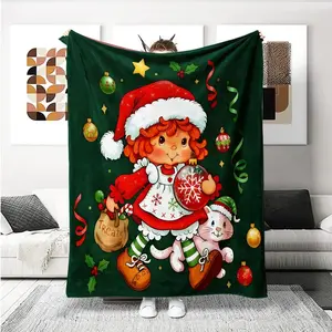 Strawberry Shortcake Christmas Throw Blanket!  Retro character with holiday decor. Perfect for Kids' Room, Sofa Snuggles, or Under the Tree!  Ultimate Gift for Christmas, New Year, Birthday, or Nostalgia Fan! Cartoon Blanket Halloween and Christmas Gift