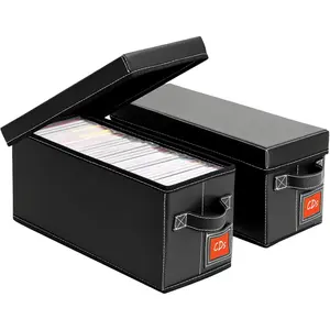 CD Storage Case with Lid & Handle – Faux Leather CD Holder Box – Stackable CD Storage Organizer with Label Slot – 2Pack (Black)