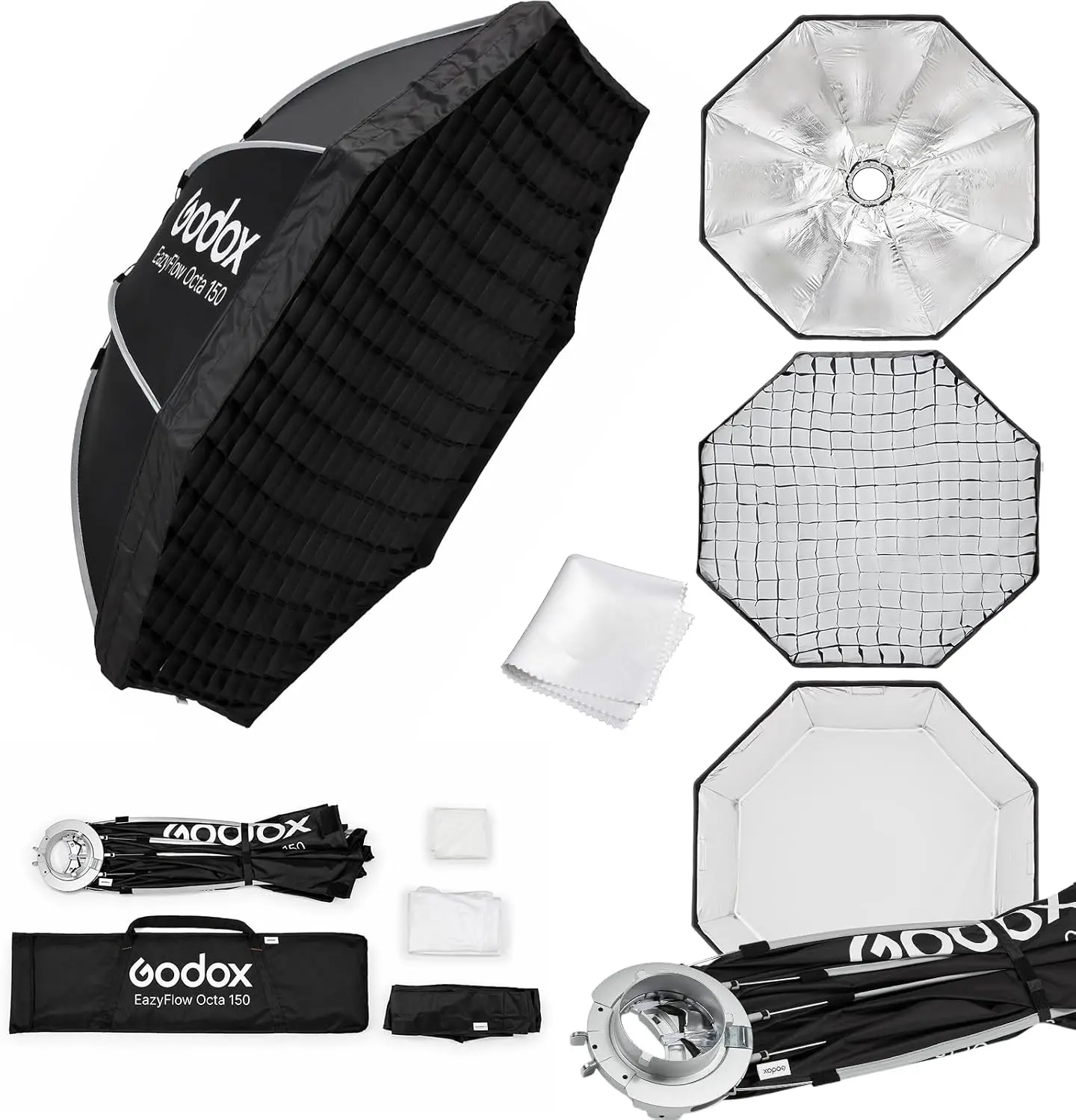 Godox EazyFlow Octa 90 8-Sided Softbox (35.4in) with Metal Frame, Quick-Folding Portable Light Modifier, Bowens Mount, Included Grids for Studio Flash & LED Video Light, for Portrait Photographers