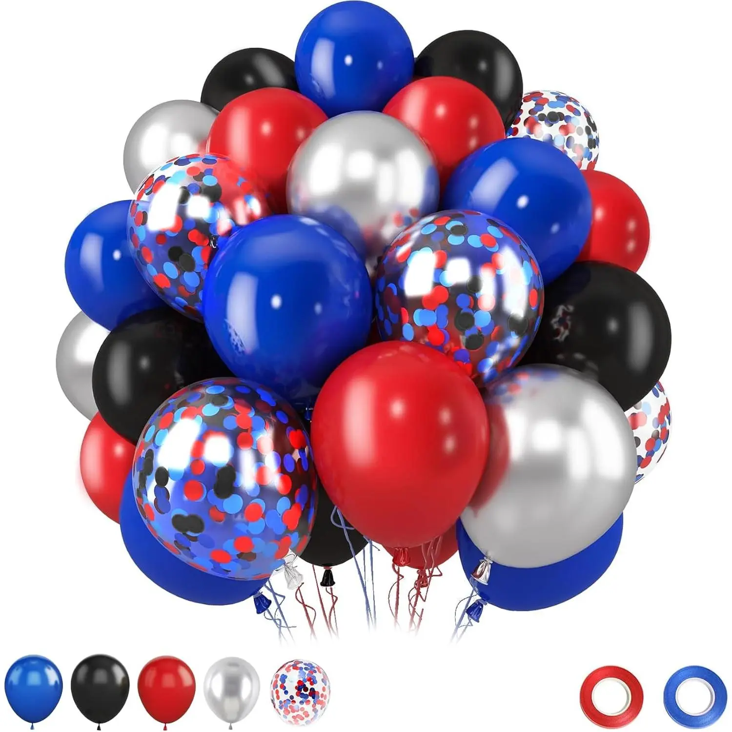 Red Blue Black Balloon: sunset Vibrant 12 Inch Premium Matte Red and Blue Balloons Confetti Mix Bold Striking matte black balloons -- birthday balloons for boys Showers Graduations Decor